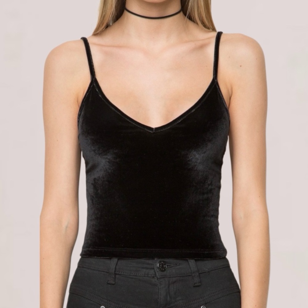 Full Tilt Black Velvet V-Neck Tank Top Size Small